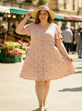 Always Indigo Ditsy Floral Blush Pink Plus Size Retro Style Dress